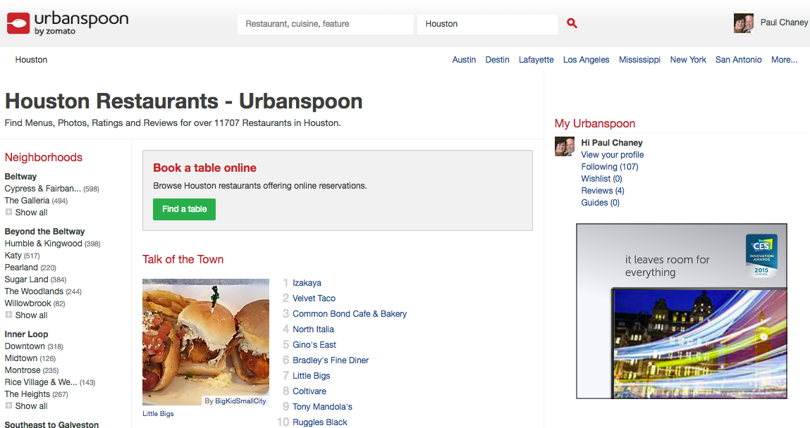 Urbanspoon is devoted exclusively to the dining industry. 