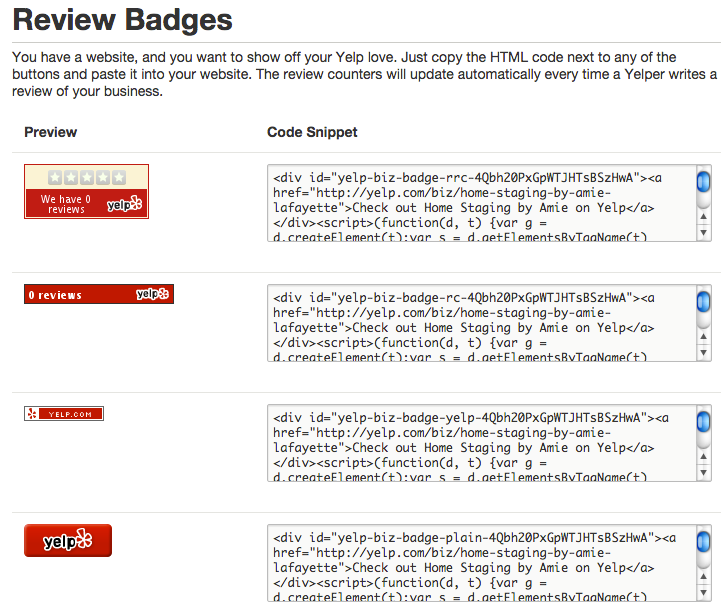 Add Yelp review badges to your website.
