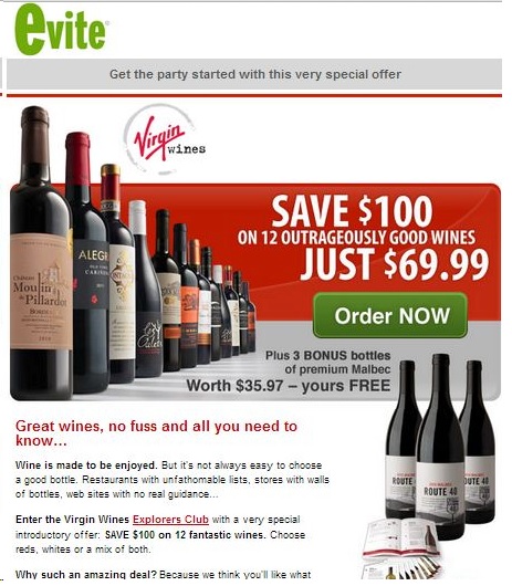 eVite co-branded email example.