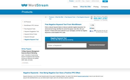 WordStream Negative Keyword Tool