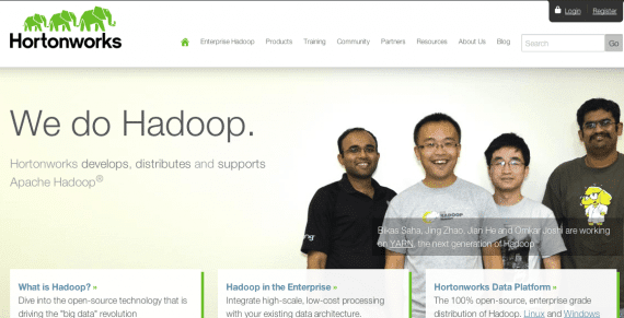 Hortonworks screenshot Hortonworks home page.