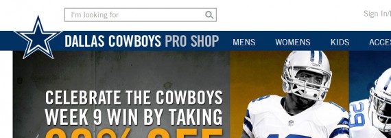 The Dallas Cowboys' online store has a large search form.