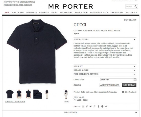 Mr Porter product detail page.