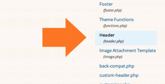 Locate the header.php file from the Templates column.