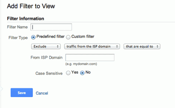 Google Analytics filters can be “Predefined” or “Custom.” The predefined filters try to make it easy to add very common filters.