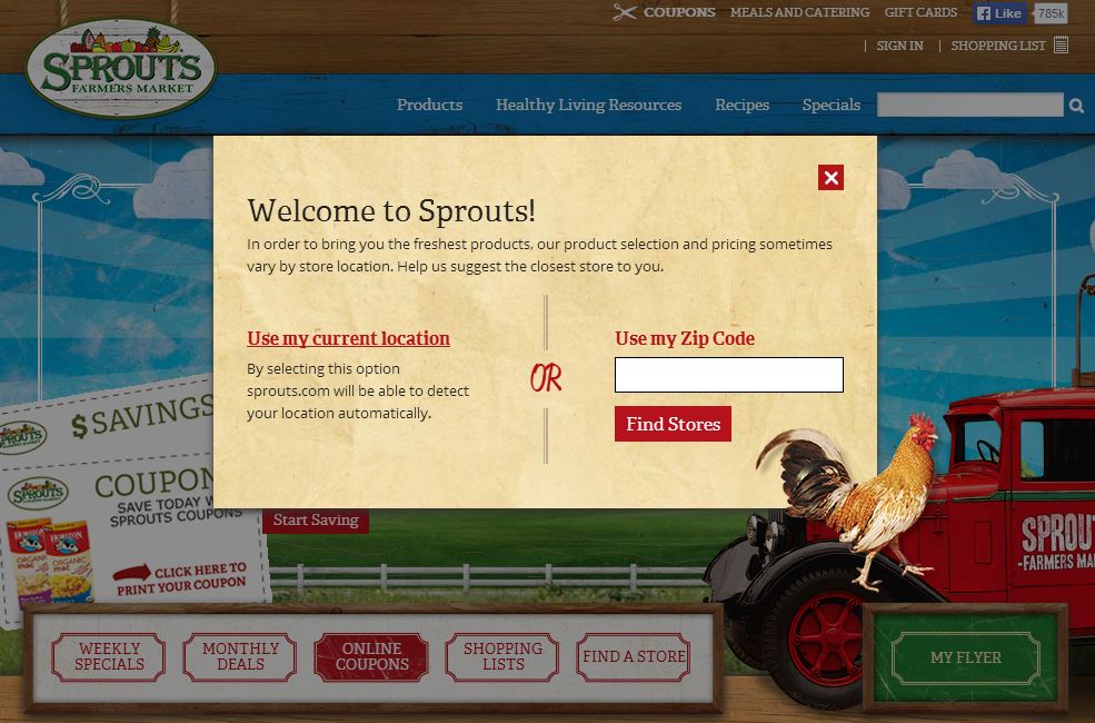 Sprouts asks visitors to its website to share their locations, to help tailor offers to that location.