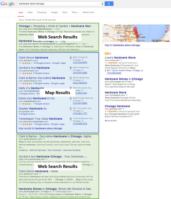 The impacted zones of Google’s search results page.