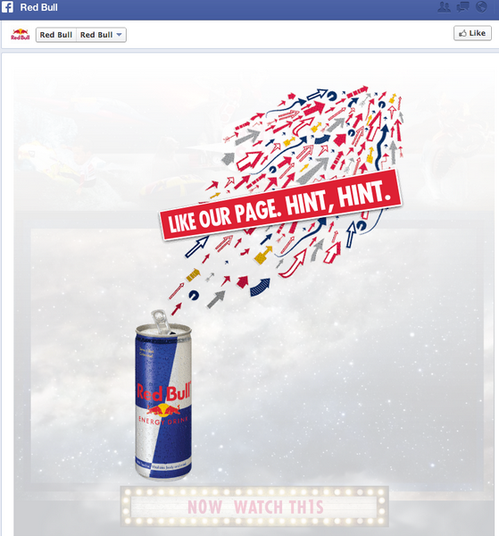 Example of Facebook like-gating page, from Red Bull. 