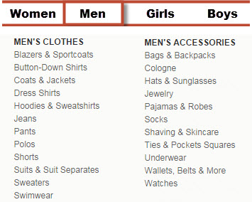 If the site’s architecture segments customers into audience and gender before clothing type, there won’t be a genderless clothing type page to optimize, as in this example.