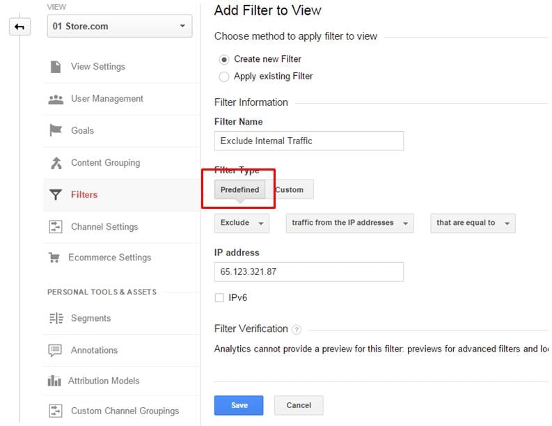 Create filters to exclude internal traffic.