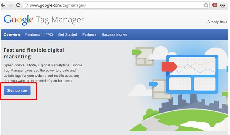 Using Google Tag Manager requires a separate account.