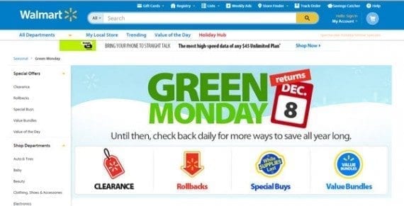 Walmart is already promoting Green Monday on its website.