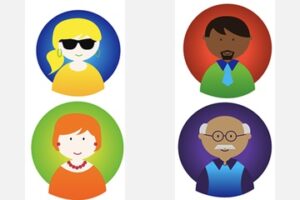 A collage of four caracitures representing the four main age cohorts