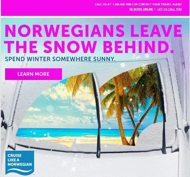 This email from Norwegian Cruise Line will likely resonate with recipients after the holiday season.