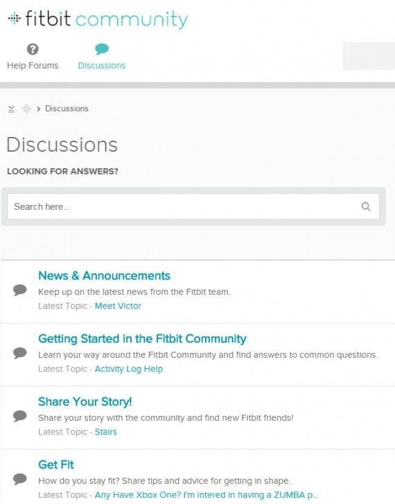 Fitbit allows users to discuss both product-specific and product-related issues. Since non-Fitbit users can also sign up, those considering a Fitbit device can see what the company’s users have to say.