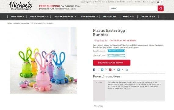 Michael's includes how-to projects for Easter on its site. Consumers can also shop the project.