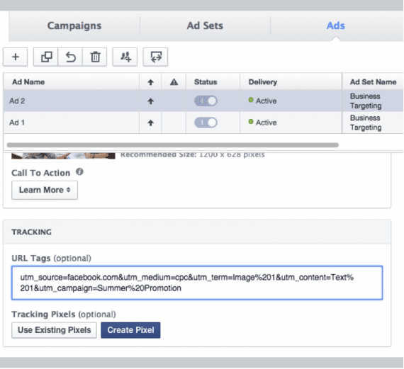 In Facebook, add the domain and then add the UTM codes after you create your ads.