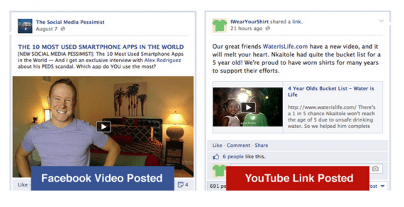 The look and feel of a Facebook video post (on left) is much more enticing compared to a YouTube. Source: JasonDoesStuff.com.