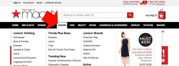 Top-level navigation labels are active links on the Macy's website.