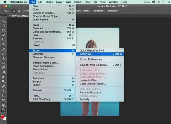 The new image export feature, which replaced Save for Web, can be opened via the menu or a keyboard shortcut.