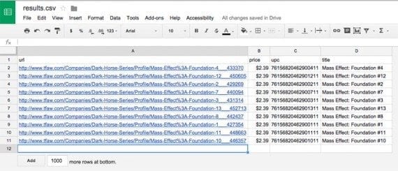 The resulting CSV file can be opened as a spreadsheet.