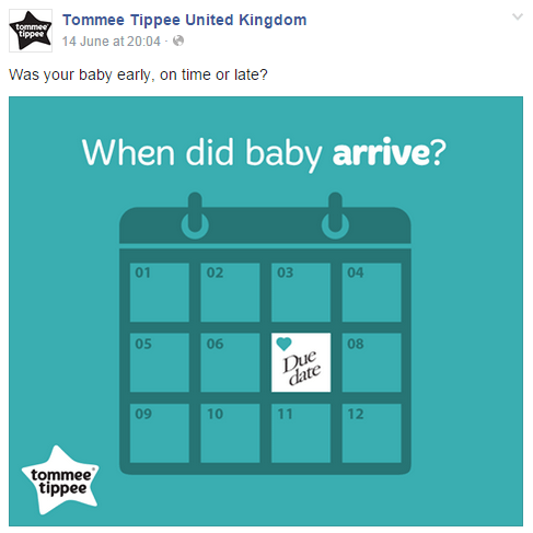 Tommee Tippee posts an open question in this image to prompt feedback and engagement.