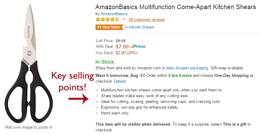 Keep bullet points short and sweet. List 3 to 7 selling points. Source: Amazon.