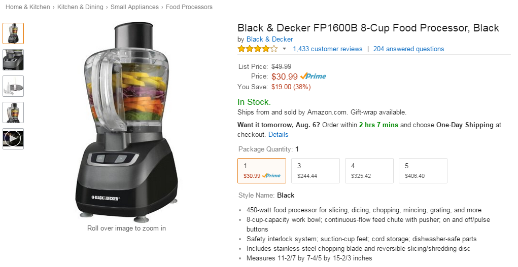 We can quickly see if this food processor will be powerful enough for our needs. Source: Amazon.