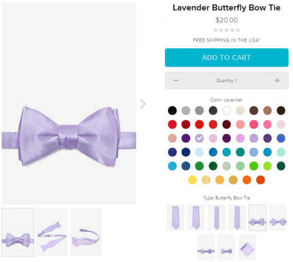 Product page at Ties.com - colors and styles