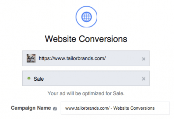 After selecting the “Increase conversions on your website” option, enter your website URL, and choose that objective.