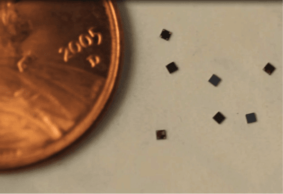 RFID chips are very small, the fraction of the size of a penny. Courtesy: Alien Technologies.