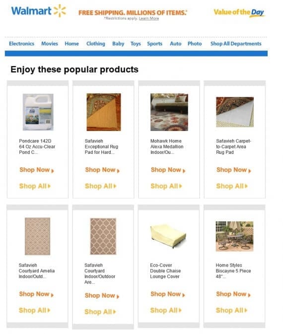 This post-purchase email from Walmart falls short because the product recommendations are for similar items to what was already purchased.