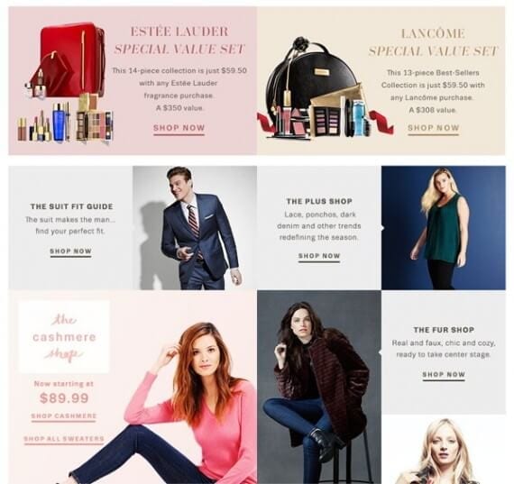 On the Lord &amp; Taylor website, cards are used to feature categories or products.