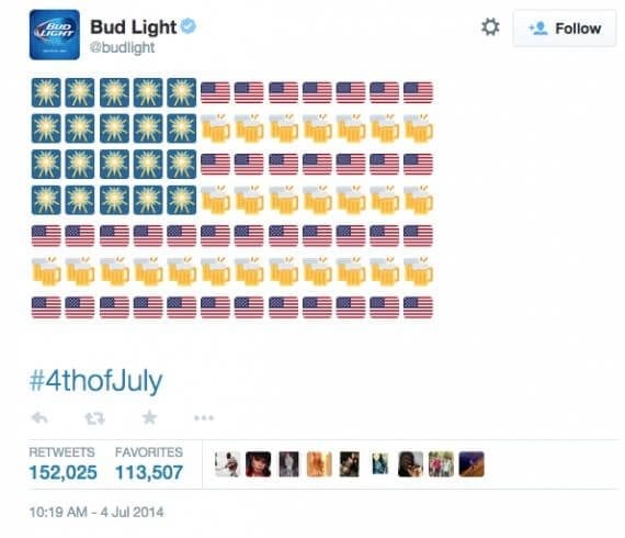 Bud Light used emojis to create a 4th of July tweet in 2014.