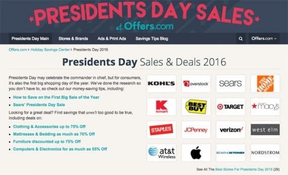 Presidents' Day is popular with retailers and shoppers.