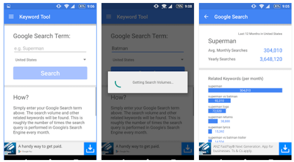 SEO Keyword Tool for Google, an Android app.