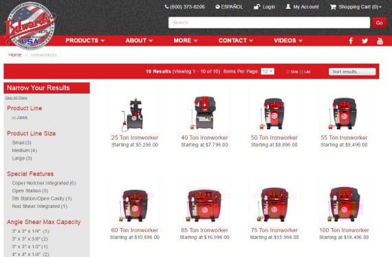 After the wireframes were approved, the Edwards Manufacturing site was built with the functionality identified in the wireframe — focusing on ease of use for the company's customers.