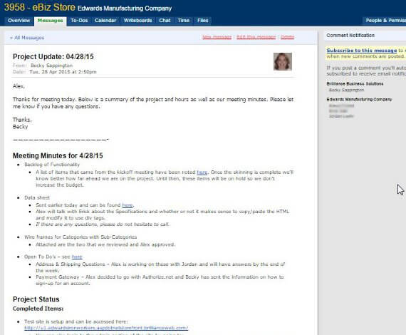 Edwards Manufacturing’s ecommerce development was supported by weekly meetings among the company and the developers. The parties also communicated in Basecamp, a project management portal.