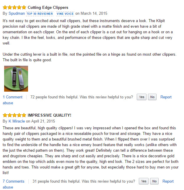 Positive reviews about nail clippers