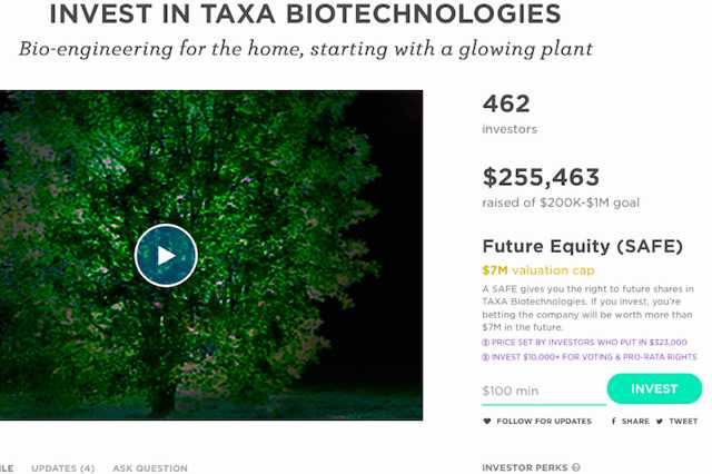 A SAFE option on Wefunder — such as this one from TAXA Biotechnologies — gives companies flexibility over when crowdfunding investors become shareholders or owners of record.