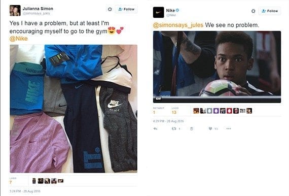 Nike interacts with its customers on Twitter.