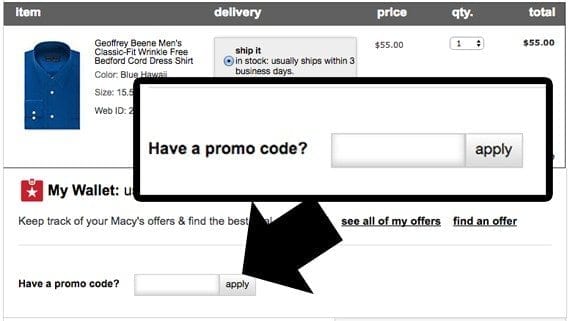 Macy's, like many retailers, offers shoppers the opportunity to enter promo codes during checkout.