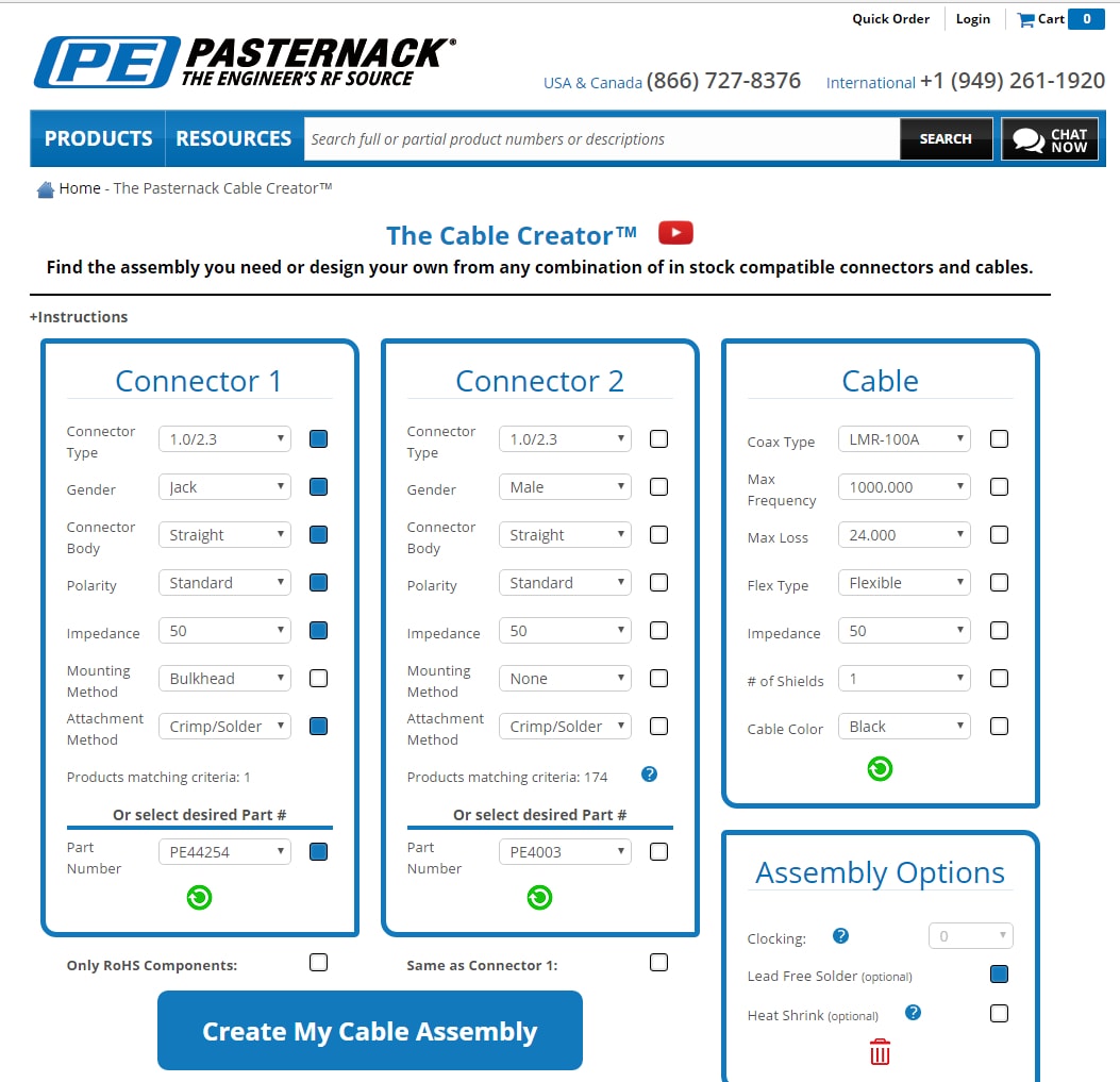 Pasternack has a tool that lets customers create a custom product that will ship in a 24-hour period.