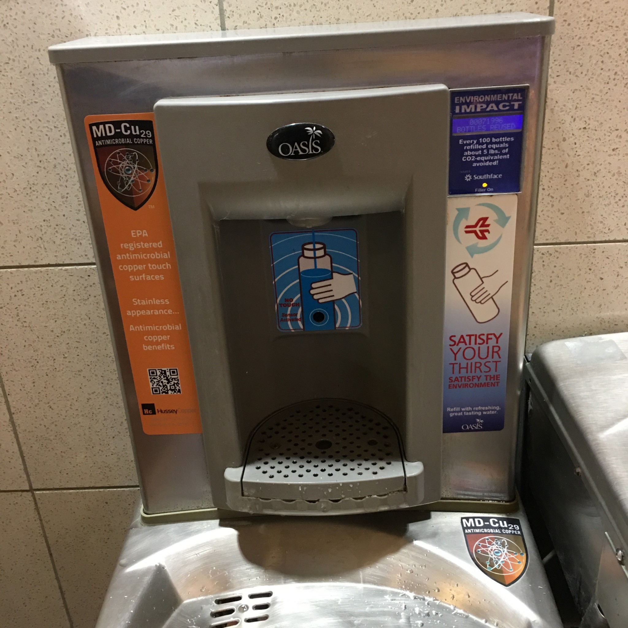 Free water bottle fills at US airports.