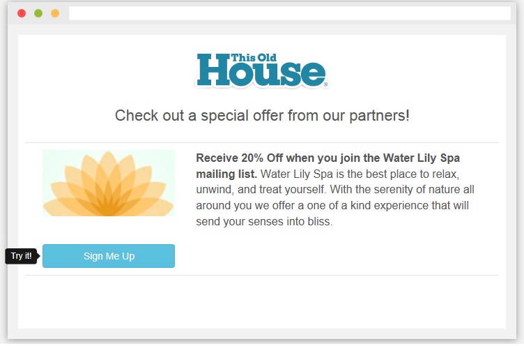 Maintaining a robust email list requires ongoing management of existing subscribers and aggressive programs to sign up new ones. Water Lily Spa and This Old House, for example, use co-registration, whereby each solicits subscribers for the other's list.