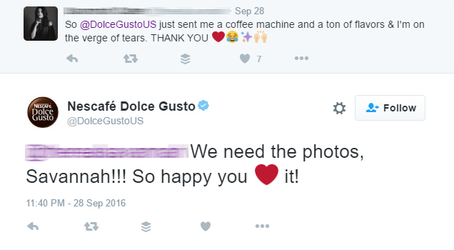 This consumer shared her enthusiasm for her new Nescafé Dolce Gusto coffee machine.