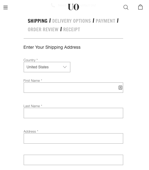 Urban Outfitters features a clean and simple mobile checkout.