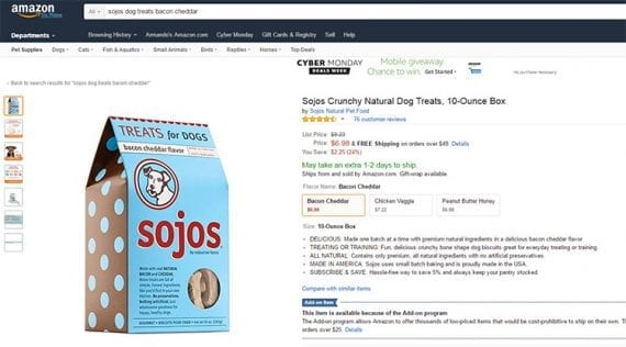 Amazon and BarkBox both sell, in a sense, Sojos dog treats,. But consumers shop with BarkBox for different reasons than shopping with Amazon.