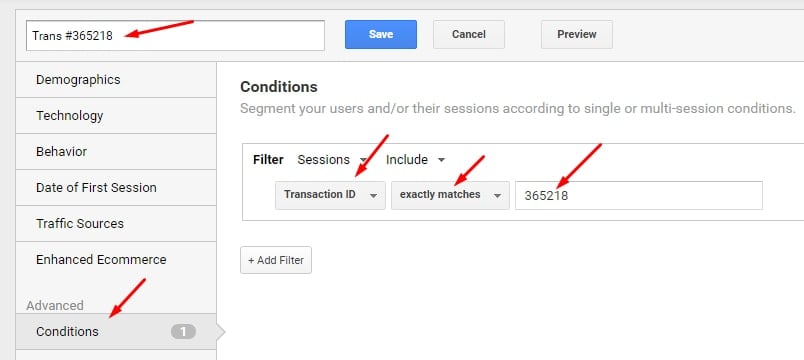 Select “Transaction ID” for the Filter and enter the Transaction ID in the box, then save.