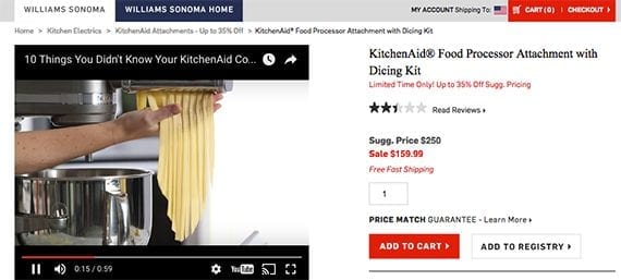Williams-Sonoma uses product videos to help show shoppers how they might use the item when they buy it.
